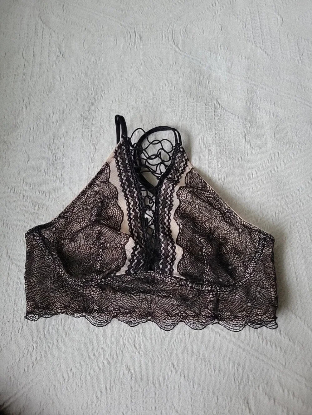 Victoria's Secret Black Lace Overlay Bralette with Nude Lining
